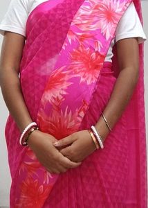 Pink Geometric Print Saree