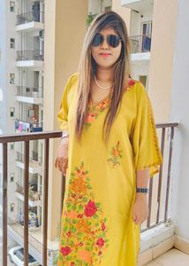 Kashmiri Embroidered Yellow Kaftan