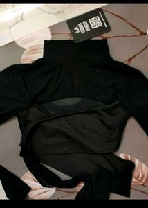 Black Mesh Long Sleeve Back Tie Crop Top
