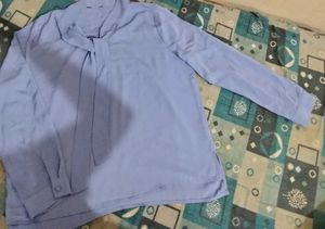 Elegant Blue Tie-Neck Top