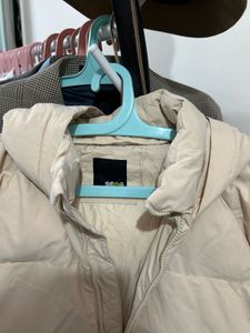 Beige Puffer Jacket with Hood