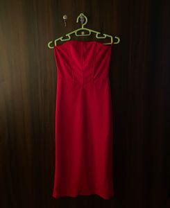 Red Strapless Midi Dress