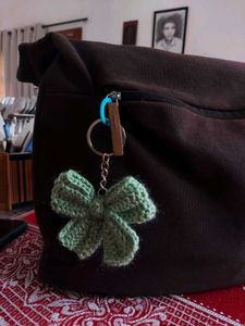 Green Bow Crochet Keychain