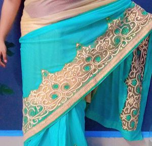 Teal &amp; Gold Embroidered Saree