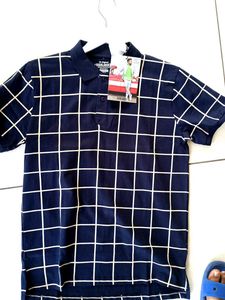 Navy & White Grid Polo Shirt Unused Fresh Piece