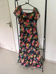 Floral Print Black Long Dress