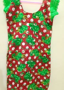 💚❤️NEW Floral Kurti With Green Lace 💚