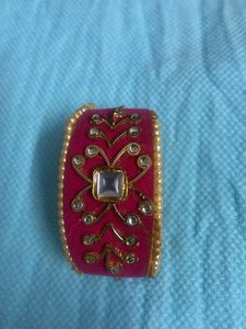 Pink Kundan Adjustable Kada