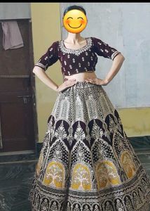 Elegant Maroon Velvet Lehenga Choli