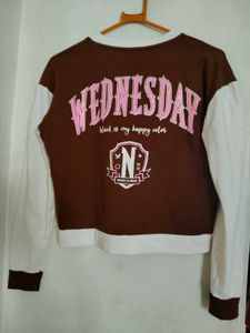 Wednesday Brown &amp; White Varsity Sweater