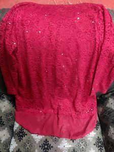 Red Lace Sequin Top