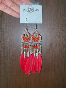 Red Feathered Earrings