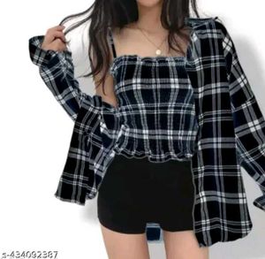 Plaid Top & Shirt Set