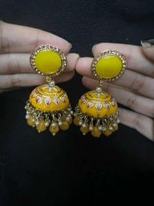 Yellow Jhumka Earrings