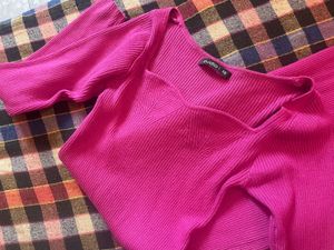 Pink Ribbed Nitted  Bodycon Dress