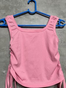 Pink Ribbed Cropped Tank Top