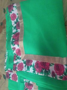 Green Saree with Rose Border