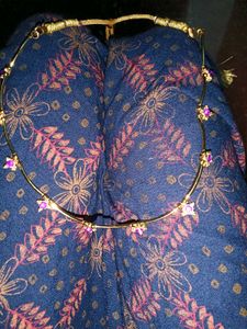 Gold Tone Necklace with Purple Accents