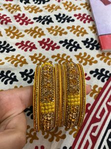Yellow &amp; Gold Crystal Bangles (Set of 6)