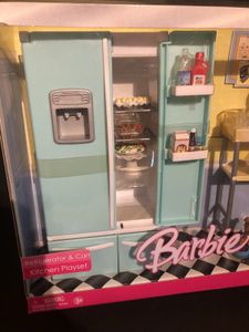 Barbie Doll Refrigerator &amp; cart Kitchen Playset