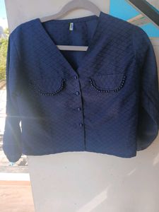 Navy Blue Cropped Jacket