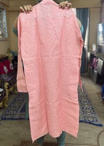 NEW khadi Cotton Peach Self Embroidered Mens Kurta