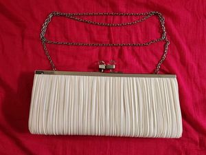 White Pleated Clutch with Chain Strap