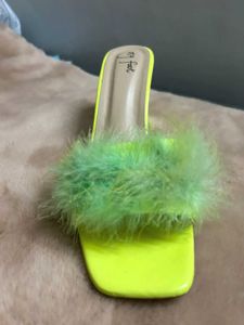 Faux Fur Slip-On Chunky Heels
