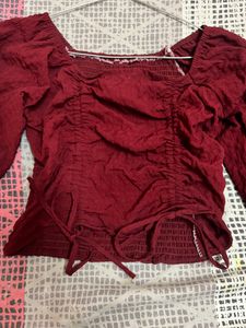 Red Crop Top!! Full Sleeves Stretchable Material🎽