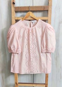 Express Eyelet Puff Sleeve Top Size-38