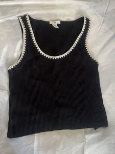 H&amp;M embroidered neckline ribbed top