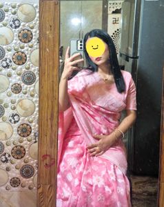 Pink Floral Saree with stitched blouse