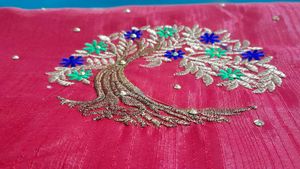 Embroidered Red &amp; Gold Saree