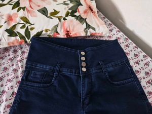 High Waist Dark Blue Skinny Fit Jeans