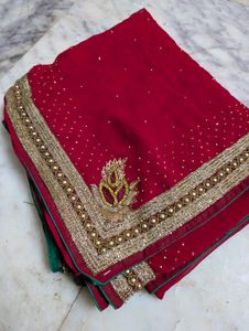 Red Embellished Saree