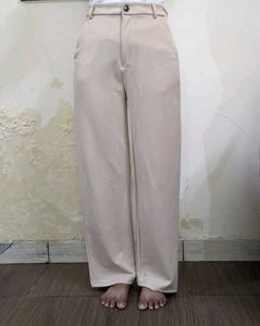 Beige Wide Leg Trousers