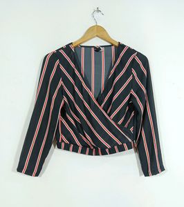 H&M Black,Red and White Stripes Top (Women)