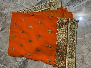 Orange Embroidered Saree