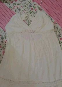 White Lace Trim Cami Dress