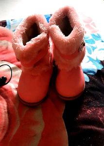Pink Faux Fur Ankle Boots