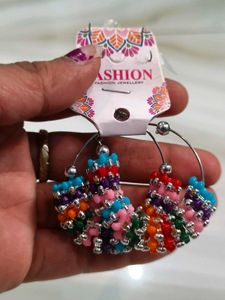 Colorful Beaded Hoop Earrings