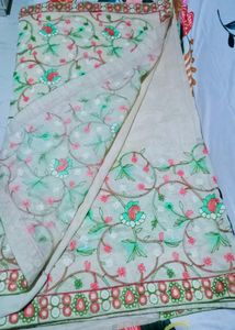 BEIGE KANTHA STITCH SAREE