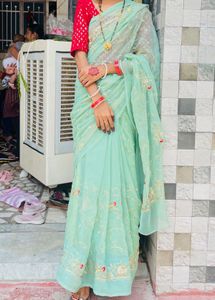 Elegant Sea Green Embroidered Saree