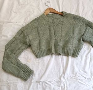 Green Knit Cropped Sweater