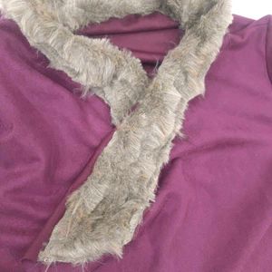 Burgundy Coat with Faux Fur Trim