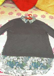 High_low Top With Printed Coller. And Long Selves