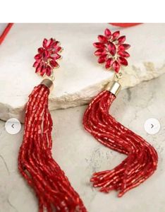 Red Tassel Statement Earrings