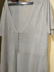 Silver Shimmer Button-Down Cardigan