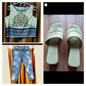 Combo Of 3,a top  jeans n Footwear Size 7
