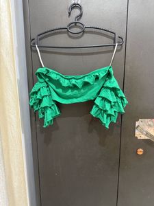 Green Ruffle Crop Top